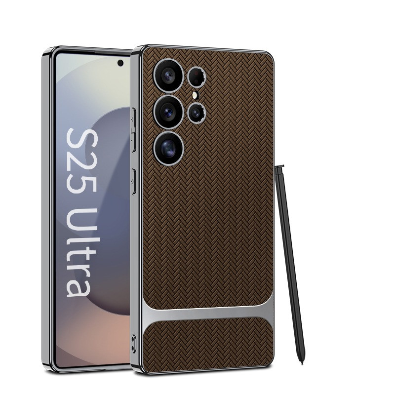 GKK Electroplating Leather Straw Mat Pattern Case For Samsung