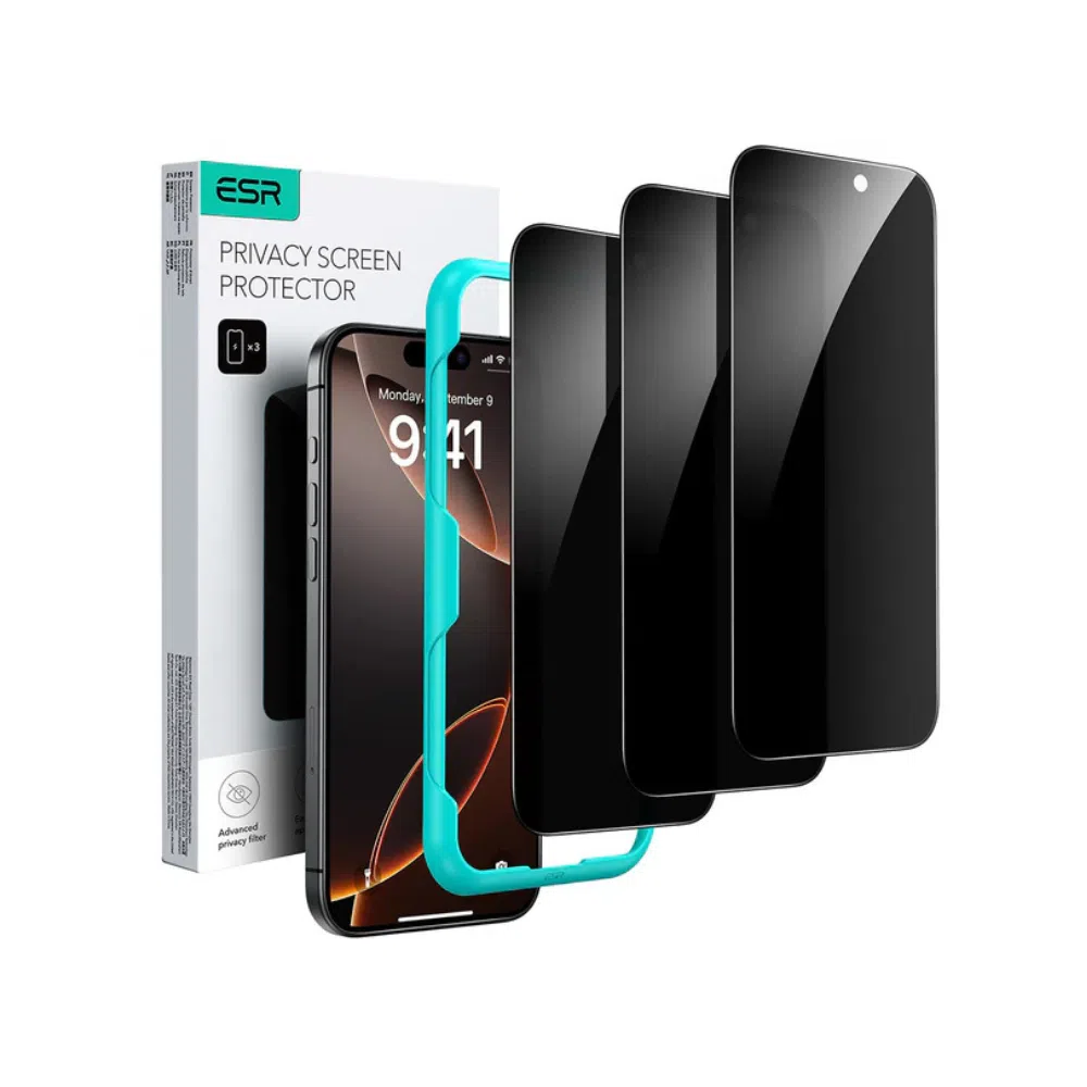 iPhone 16 Pro Max ESR Tempered Privacy Glass Screen Protector – 3 Pack with Alignment Frame
