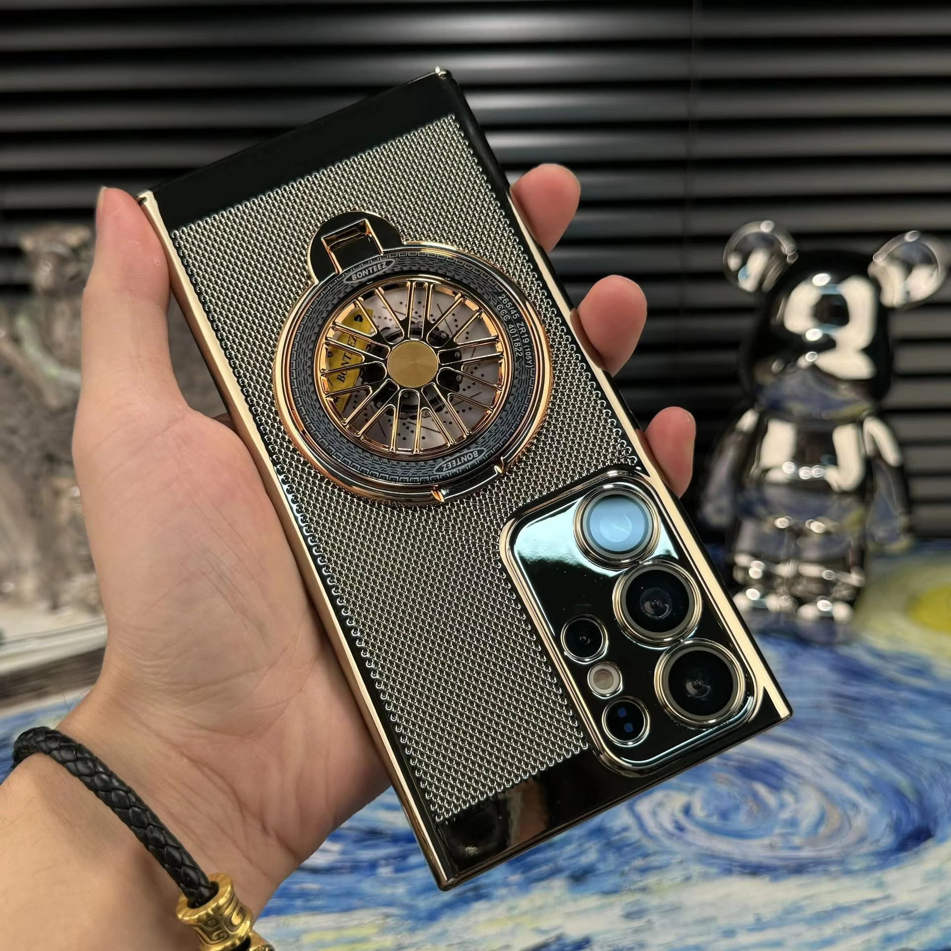 Heat Dissipation Mesh With360 Degree Rotating Bracket and Anti-fall Function Breathable Back Cover Case for Samsung
