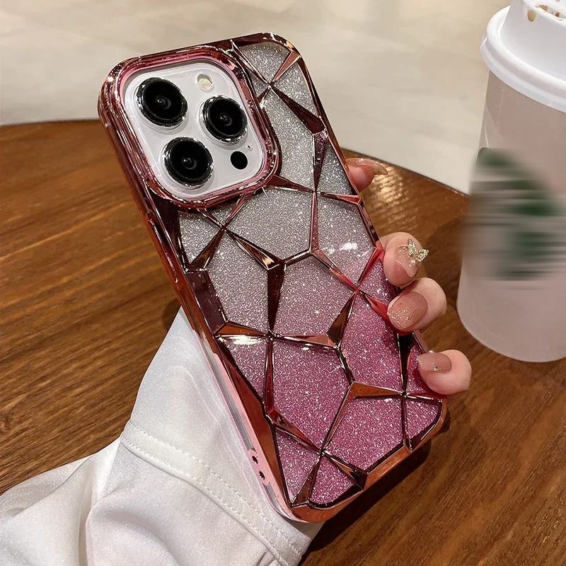 Glitter Bling 3D Cube Diamond Marble Soft TPU Cover for iPhone